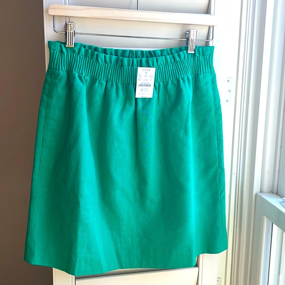 NWT J Crew Linen Blend Kelly Jade Green Skirt Pockets Lined 4